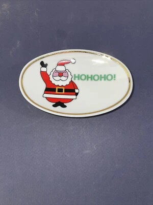 Saboneteira em barra oval vintage Ames Papai Noel Ho Ho Natal porcelana pé - Imagem 1 de 3