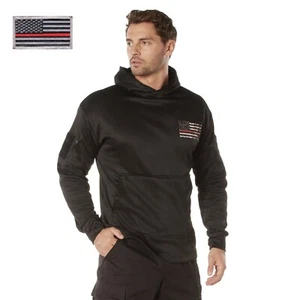 Thin Red Line Concealed Carry Hooded Sweatshirt - Black Firemans Hoodie & Patch - Picture 1 of 11