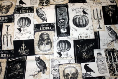 ТАИНСТВЕННАЯ УСАДЬБА ОТ ANDOVER ИСПУГ КВАДРАТЫ В ЧЕРНОМ И ЖЕЛТОВАТО-КОРИЧНЕВЫЙ - 100% ХЛОПОК ТКАНИ - Изображение 1 из 3