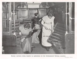 Arbeiterinnen reparieren Untergrund Bahnen - 1917 - 1WK Frauenarbeit ~18x14cm - Bild 1 von 1