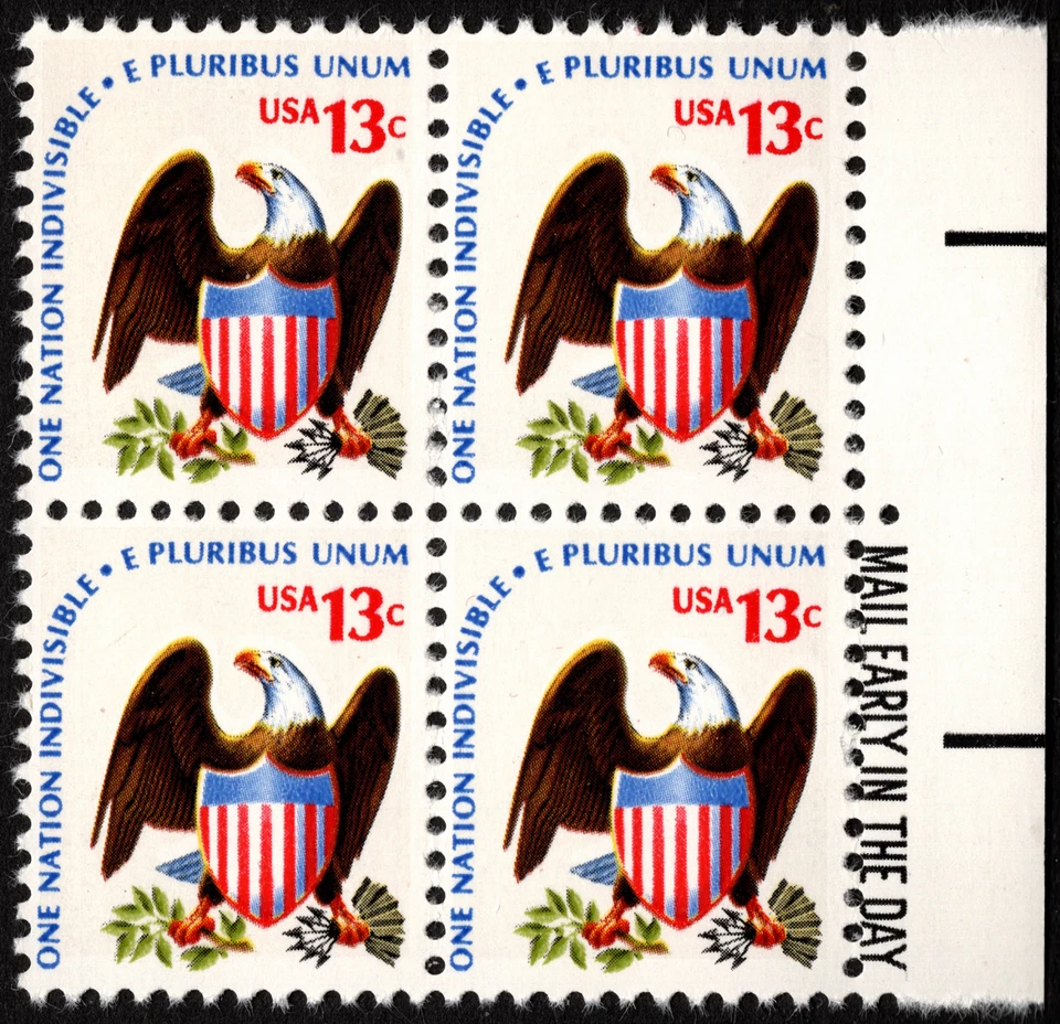 US Stamp Scott #1596 Mail Early Block of 4 Mint NH 13 Cents Eagle & Shield Issue - Image 1 of 1
