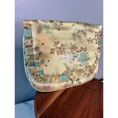 Bolso sin asas de noche de seda brocado bordado floral asiático doble bolsillo cierre a presión Foto 1 de 4
