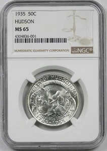 1935 Hudson 50C NGC MS65 Silver Commemorative Half Dollar ~ Blast White Coin - Picture 1 of 4