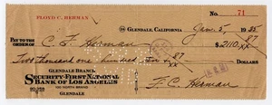 "Babe" Herman signed bank check from 1935 - Brooklyn Dodgers legend. - Picture 1 of 1