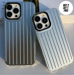 Stripe Silver Luggage Case for Apple iPhone 13 12 11 14 15 Pro 16 Pro Max Plus - Picture 1 of 8