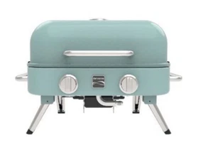 Kenmore 2 Burner 14,000 BTU TURQUOISE RETRO Tabletop Steel Propane Gas Grill BBQ - Picture 1 of 2