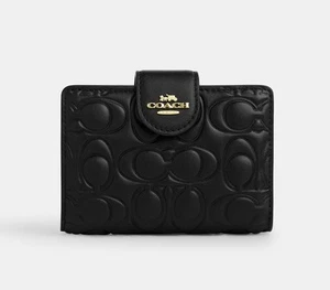 NWT Coach Medium Corner Zip Wallet In Signature Leather CZ341 Black - Picture 1 of 13