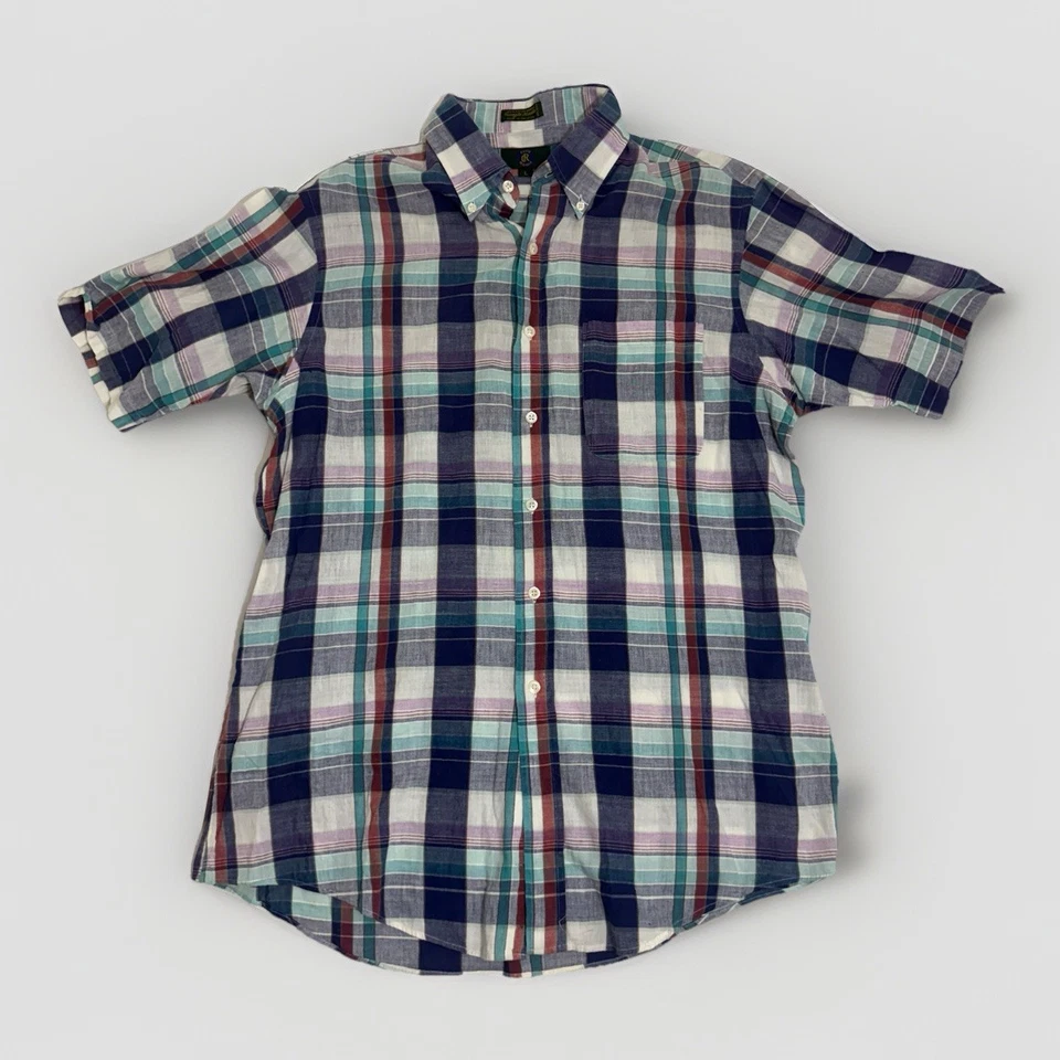 VTG Club Room Men’s Large Indian Madras Plaid Short Sleeve Button Up Shirt - Image 1 of 4