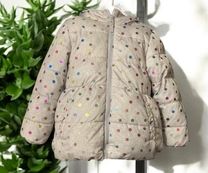 Girls Wonder Nation Gray Multicolor Polka Dot Puffer Jacket Sz 5 - Picture 1 of 11