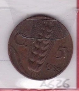 A626: Moneta Coin Vittorio Emanuele III - 5 Centesimi 1932 Spiga - Picture 1 of 1