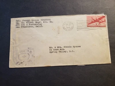 APO 331 RYUKYUS ISLANDS 1945 Censored WWII Army Cover 873 ENGR Aviation Bn - Image 1 of 2