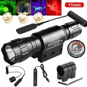 Red/Green/White LED Torch Rifle Flashlight Hunting Light 11mm Rail Scope Mount - Picture 1 of 8
