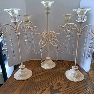 Vintage Shabby Chic Kerzenleuchter aus Fleisch und Acryl 3er Set elfenbein und klar - Bild 1 von 23