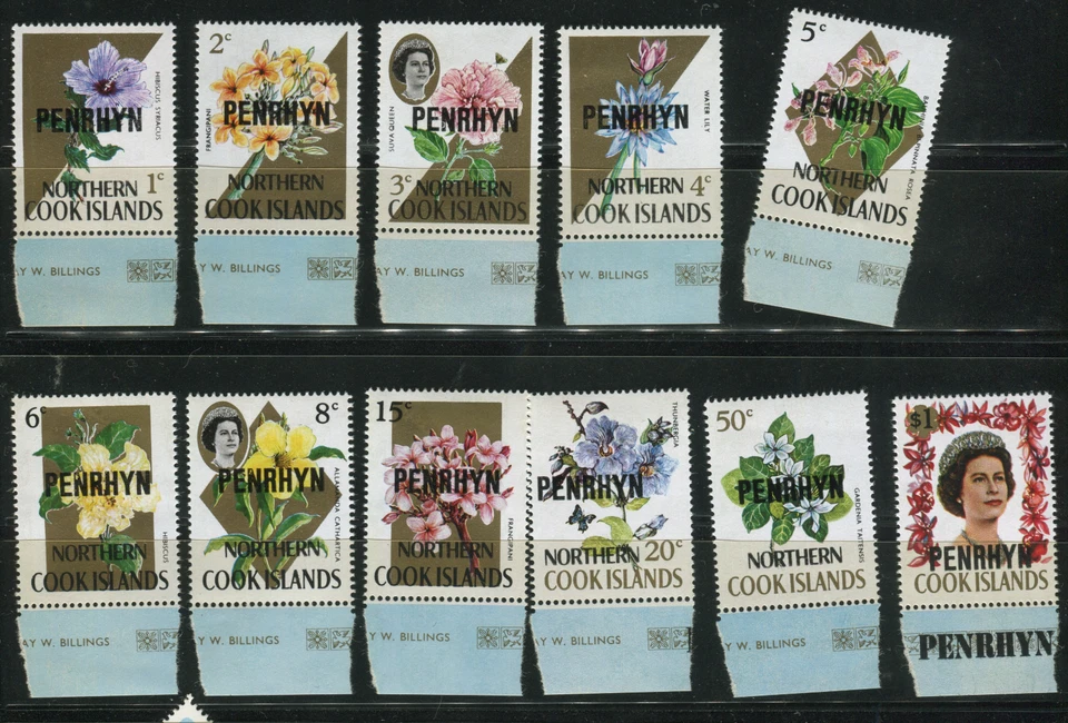 Penrhyn 1973 Sobreimpresión en Flores Islas Cook del Norte MNH Set 11 Scott 1-11 Foto 1 de 1