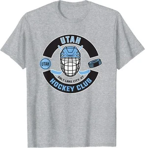 Utah Hockey Club Mask Gray Officially Licensed T-Shirt - Picture 1 of 6
