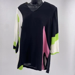 Levino Verna Pink Green Silk Blouse Long Sleeve - Picture 1 of 7
