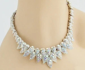 JUEGO DE JOYAS DE PLATA PENDIENTES CLIP MULTI CRISTAL TRANSPARENTES INSPIRADOS EN EL DISEÑADOR 16 pulgadas NUEVO - Imagen 1 de 6