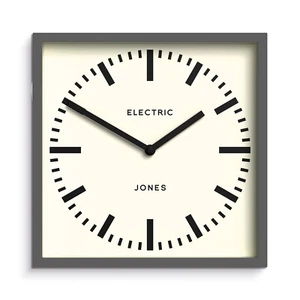 Jones® - Box Wall Clock - Square Blizzard Grey Retro Style - Railway Style Dial - Picture 1 of 4