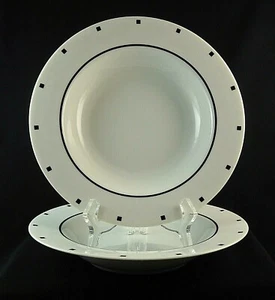 Set of Two (2) METROPOLIS Black and White by Sasaki 9 1/4" Large Rim SOUP Bowls - Picture 1 of 2