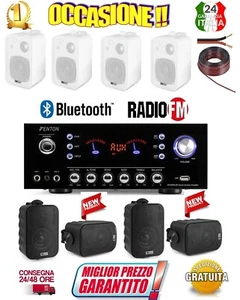 IMPIANTO FILODIFFUSIONE LOCALI amplificatore + 4 Casse audio Bianche o Nere+Cavo - Foto 1 di 6