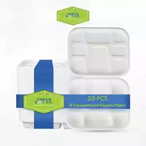 Urban Box Co 8 Compartment Meal Tray with Lid, Heavy Duty, Compostable, 25 Pack - Picture 1 of 5