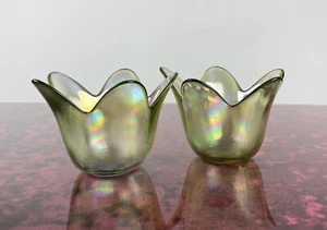 Irisierende Glas Tulpen Windlichter wunderschön gold / gelb Vintage Kerzenständer - Bild 1 von 9