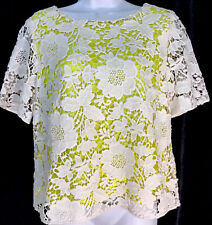 Malene Birger Voleria Top Yellow Short Sleeve Cream Floral Embroider Layer 36 XS