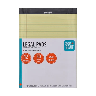  Wide Ruled Legal Pads, 8.5"x11", Canary Paper, 50 Sheets, 12 Pack - Image 1 of 4