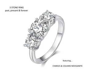 2.00 Carat Total Weight 3 Stone Ring (Charles & Colvard) - Imagen 1 de 3