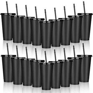 18 Packs Black Tumbler with Straw and Lid Bulk 24 oz Reusable Plastic Cups Wa... - Picture 1 of 7