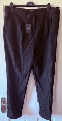 Pantalones a medida BNWT moteados negros NEXT mezcla de lana y seda 16 regular 16R Foto 1 de 4