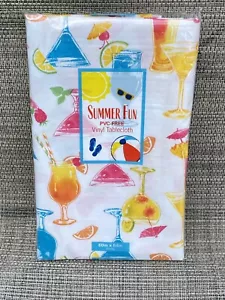 Summer Fun Cocktails Pool Parties Indoor Outdoor PEVA Vinyl Tablecloth 60" x 84" - Picture 1 of 6