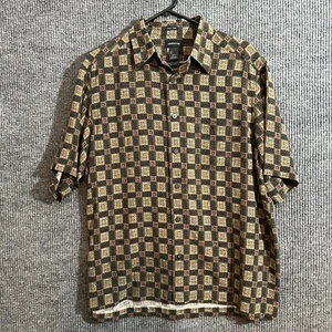 Claiborne Mens Button Up Shirt Size Large 100% Silk Pattern Short Sleeve - Picture 1 of 11