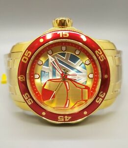 Invicta 48mm Marvel TONY STARK Iron man Pro Diver Scuba Limitd Ed Gold Red Watch