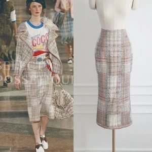 NWOT CHANEL 17C CUBA CRUISE FANTASY TWEED PINK ECRU MIDI SKIRT FR36 - Picture 1 of 9