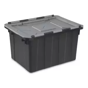 12 Gallon Hinged Lid Industrial Tote Plastic Adult, Flat Gray - Picture 1 of 10