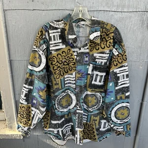 Vintage Gitano MYSTIRS Men’s Large Funky Geometric Button Up Shirt Cotton - Picture 1 of 5