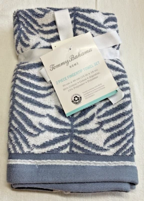TOMMY BAHAMA FINGERTIP TOWELS (2) BLUE 12 X 18 85% COTTON 15% POLYESTER NWT - Image 1 of 2