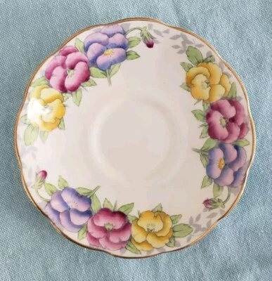 Royal Albert China Platillo Solo Rosa Amarillo Púrpura Pensamientos Patrón Floral Inglaterra Foto 1 de 4