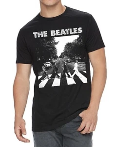 NWT THE BEATLES MENS L BLACK WHITE DISTRESSED ICONIC GRAPHIC ABBEY ROAD T-SHIRT - Picture 1 of 9