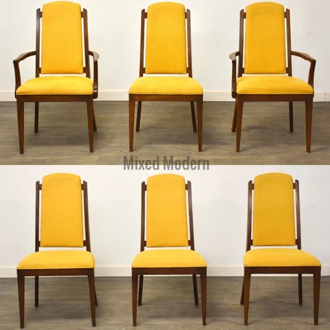 Walnut Yellow Mid Century Modern Dining Chairs- Set of 6 Cover