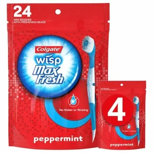 (4 Pack) Colgate Max Fresh Wisp Disposable Mini Toothbrush, Peppermint - 24 Coun - Picture 1 of 3