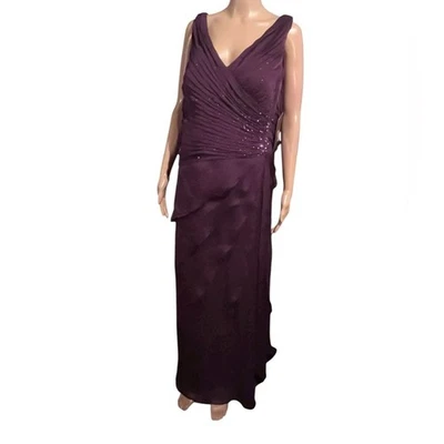 Ignite Evenings Cassis Beaded Gown Draped Bodice Sleeveless Purple 16W - Image 1 of 4