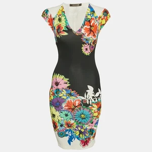 Mini Vestido Jersey Roberto Cavalli Negro Estampado Floral S - Imagen 1 de 5