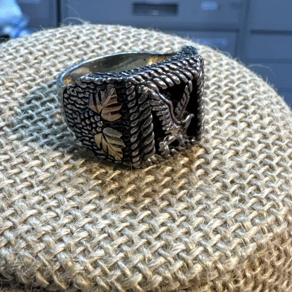 Black Hills Gold Men's Sterling Silver and 10K Gold Onyx Eagle Ring Size 11.5 - Image 1 of 4