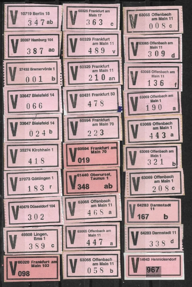 V-Zettel/BRD/5-stellige PLZ      (30 versch.) - Bild 1 von 1