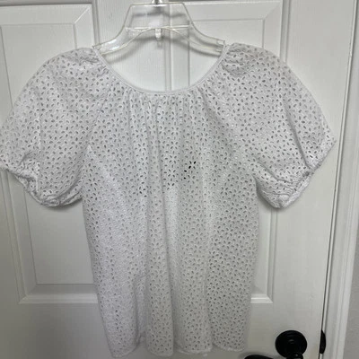 J. Crew RE-IMAGINED Womens Smocked Puff Sleeve Top White W/Cami Shirt SZ 2 XS - Image 1 of 4