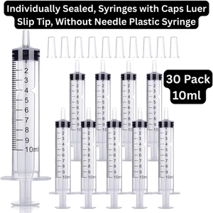 30 Pack 10ml Syringes with Caps, Syringe for Refilling, Measuring, Feeding & Lab - Picture 1 of 7