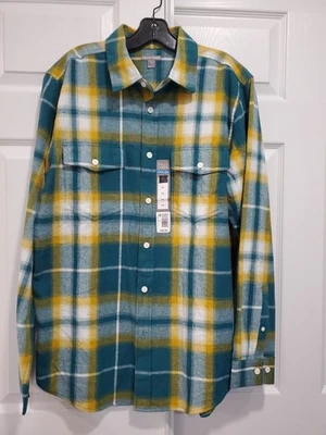 NWT Falls Creek Super Soft Men's Teal Yellow Plaid LS Flannel Shirt Size Med  - Image 1 of 4