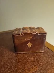 Scatola porta carte da gioco 2 mazzi pelle marrone goffrata italiana vintage dorata - Foto 1 di 11
